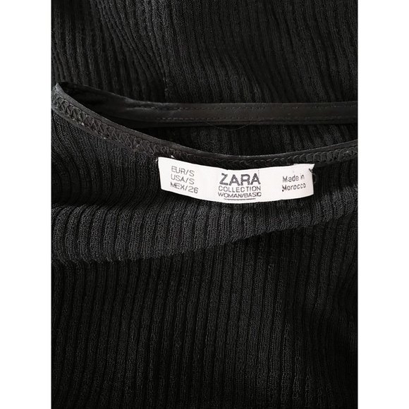 ZARA Black Semi Sheer Racerback Maxi Spaghetti Strap V-Neck Dress Small - Picture 3 of 3